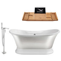 60" Freestanding White Tub, Faucet and Tray Set