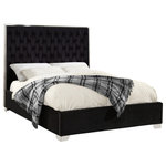 Meridian Furniture - Lexi Velvet Bed, Black, Full - Make the Lexi black velvet bed part of your dream bedroom setup. This bed has all of the bells and whistles you want, including a super tall headboard that stands nearly five-feet tall. The bed is covered in black velvet fabric for a luxe look, and it's deeply tufted for added luxuriousness. The headboard is soft and welcoming against your back and head as you read or watch TV in bed, and the bed rests on chrome legs for dependable sturdiness and durability. Use it without a box spring or foundation, since the slats are included.