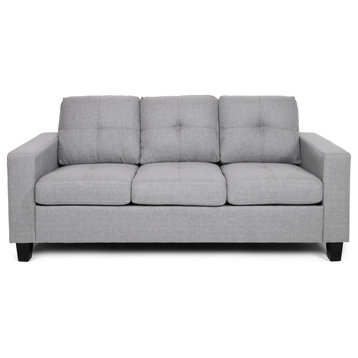 Viviana Three Seater Sofa With Wood Legs, Gray, Natural