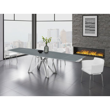 Dcota Manual Dining Table with Brushed Stainless Steel Base and Gray Top