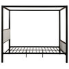 Kama Traditional Fabric Canopy Queen Bed With Iron Frame, Beige/Flat Black
