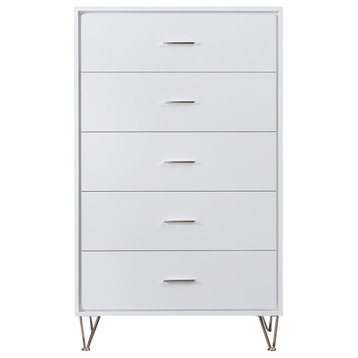Benzara BM184762 Wooden Chest with Five Drawers, White