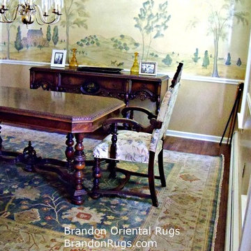Hand-knotted Reproduction Oushak Rug Completes Dining Room of Doylestown, PA Hom