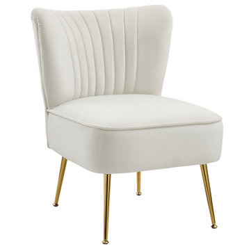 Tess Channel Tufted Velvet Upholstered Accent Chair, Cream