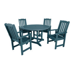 Highwood USA - Lehigh 5-Piece Round Dining Set, Nantucket Blue - Outdoor Dining Sets
