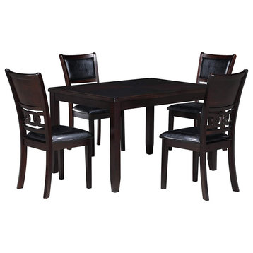 5 Pieces Dining Set, Rectangular Table, Cushioned Chair & Patterned Back, Ebony