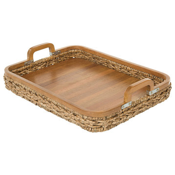 Rectangular Anson Serving Tray, Sea Grass With Solid Wood Bottom