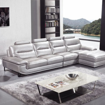 Silver Sectional Sofa in High Quality Leather