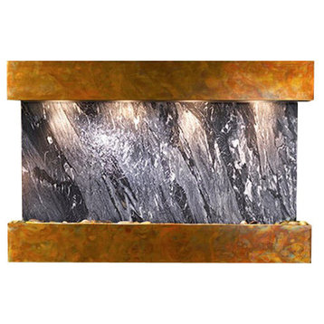 Sunrise Springs Wall Fountain, Rustic Copper, Black Spider Marble, Square Frame