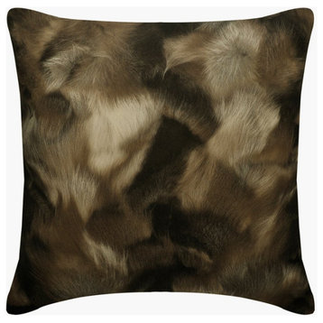 Handmade 22"x22" Animal Fur Print Brown Faux Leather Cushion Cover - Brown Fluff