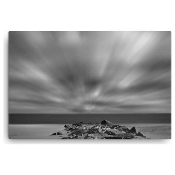 Coastal Abstract Canvas Art: Windy Beach Black & White Print, 24" X 36"