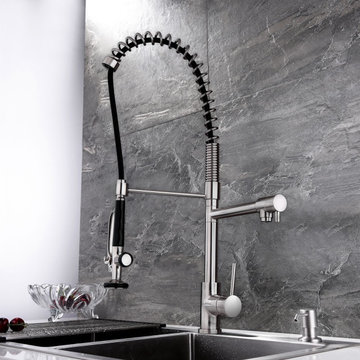 Commercial Pull Down Pre-rinse Spring Sprayer Brushed Nickel Kitchen Sink Faucet