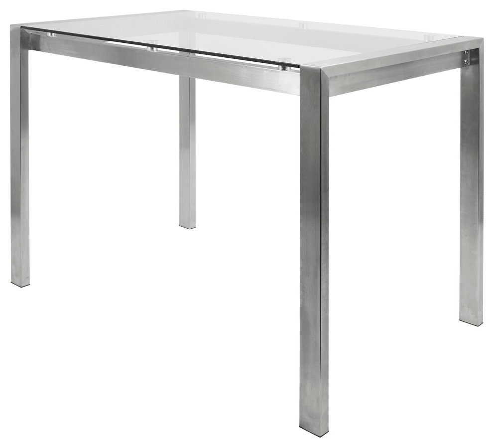 LumiSource Fuji Counter Table, Stainless Steel and Clear Glass