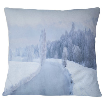 Blue Frosty Winter Weather Panorama Landscape Printed Throw Pillow, 18"x18"
