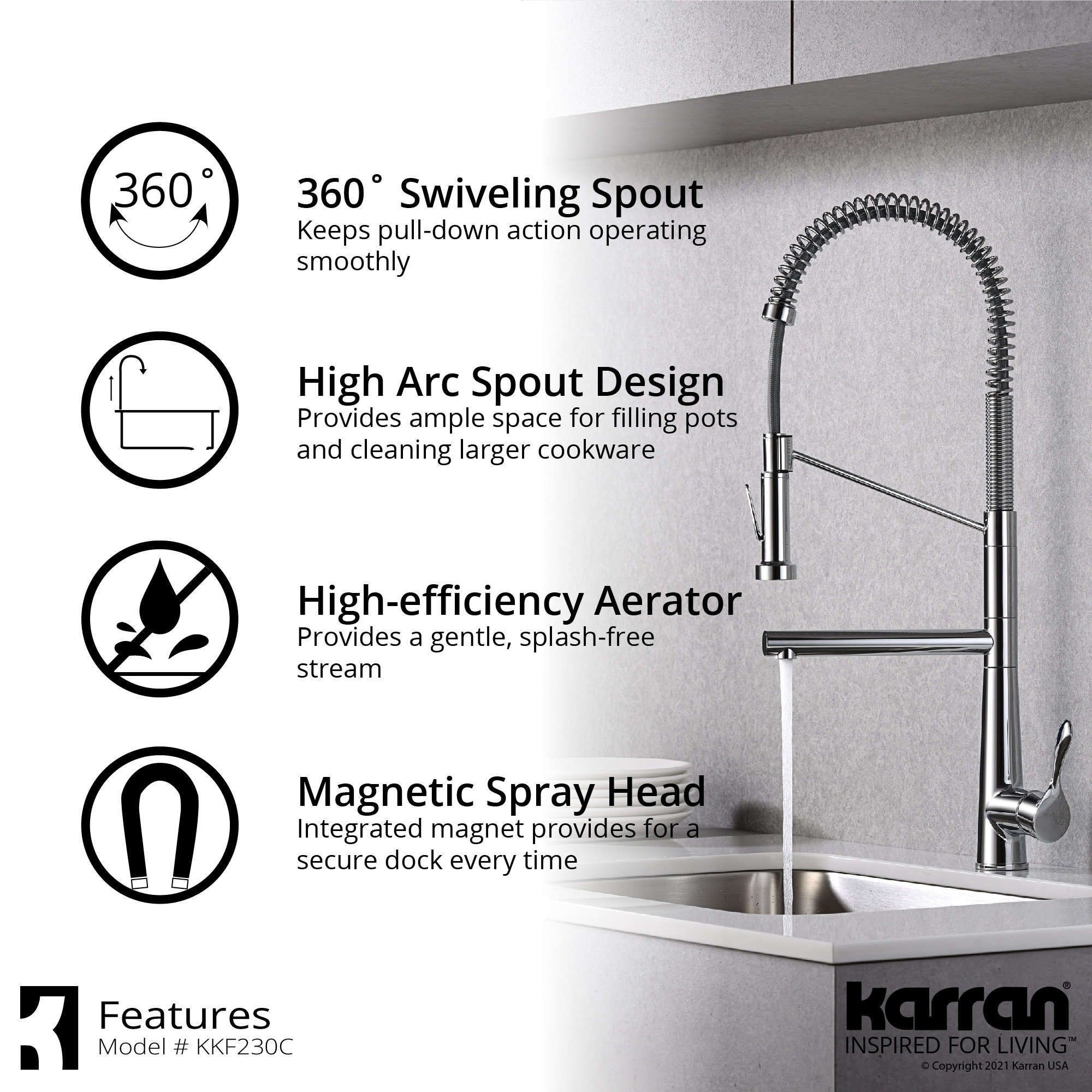 Karran Tumba Single-Handle Pull-Down Sprayer Kitchen Faucet, Chrome