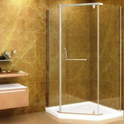 Aston Global Neo-Angle 40" x 40" Shower Enclosure with Shower Base in Chrome Fin - Bath Products