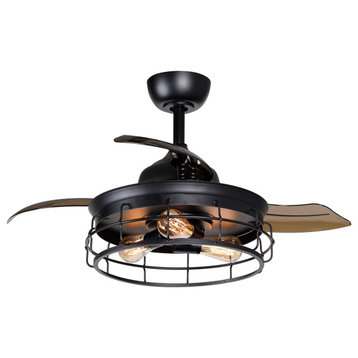 36 in. Black Industrial Ceiling Fan in Foldable Blades with Remote Control