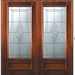 Pre-hung Front Double Door 80 Mahogany Cameo 3/4 Lite Glass - Front Doors