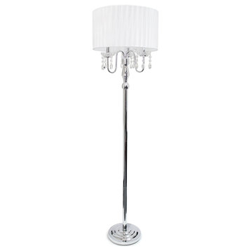 Elegant Designs Trendy Romantic Sheer Shade Floor Lamp, Hanging Crystals, White