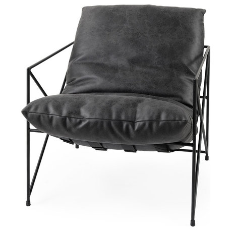 Leonidas Black Faux Leather w/ Black Metal Frame Accent Chair