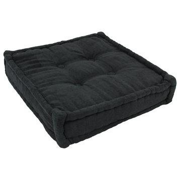 25" Square Corder Floor Pillow With Button Tufts, Black