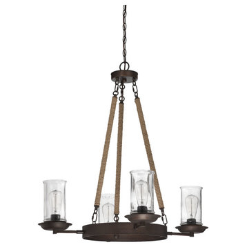 4-Light Aged Bronze Frosted White Glass Up Chandelier
