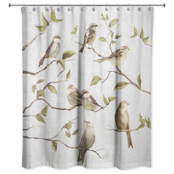 Light Gray Birds on Branches 71x74 Shower Curtain
