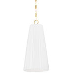 Hudson Valley Lighting - Treman 1-Light Pendant Aged Brass/Ceramic Gloss White - Reminiscent of a fabric shade, Treman is full of surprises. Ceramic in a Gloss White finish is fluted to elevate the traditional pleated shade. A stunning hook and loop chain adds to the glamorous look of this seemingly simple pendant.