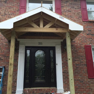 Cricket Walk Project; building front entry Gable porch and stone work