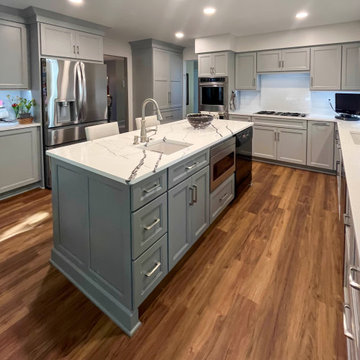 Custom Two Tone Gray Kosher Kitchen with Quartz Countertops