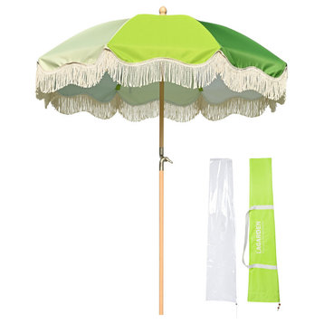 LAGarden 6 Ft Fringe Patio Umbrella  Vintage 50/60s Garden Green,Model: PS6-04