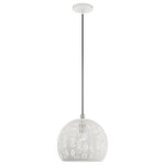 Livex Lighting - Livex Lighting 49542-03 Chantily - 11.75" One Light Pendant - Canopy Included: Yes  Shade IncChantily 11.75" One  White/Brushed NickelUL: Suitable for damp locations Energy Star Qualified: n/a ADA Certified: n/a  *Number of Lights: Lamp: 1-*Wattage:60w Medium Base bulb(s) *Bulb Included:No *Bulb Type:Medium Base *Finish Type:White/Brushed Nickel