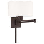 Livex Lighting - Livex Lighting Bronze 1-Light Swing Arm Wall Lamp - Add this versatile swing arm wall lamp bedside or above a favorite reading chair to enjoy more light where you need it. The bronze finish is transitional while the off-white fabric shade offers subtle texture.
