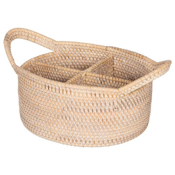 Loma Oval Rattan Utensil and Bottle Basket, White-Wash