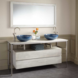 60" ROEDING TEAK VESSEL SINK VANITY - LIGHT GRAY - Bathroom Vanities And Sink Consoles