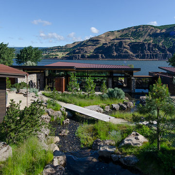 View of Main House and stream from Entry path