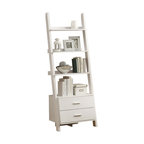 Bookcase, 69" White Ladder With 2 Storage Drawers