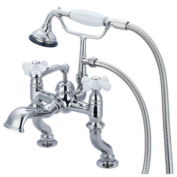 Vintage Classic Deck Mount Tub Faucet With Handshower, Hand Polished, Richly Tri