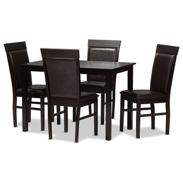 Thea Modern Dark Brown Faux Leather Upholstered 5-Piece Dining Set