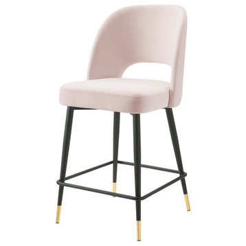 Counter Stool Chair, Velvet, Metal, Pink, Modern, Bar Pub Cafe Bistro Restaurant