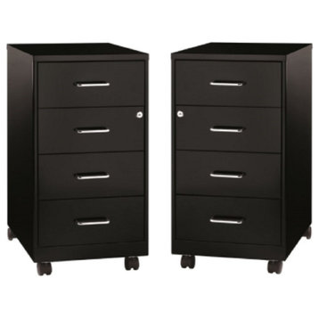 Home Square 2 Piece Mobile Metal Storage Cabinet Set with 4 Drawer in Black