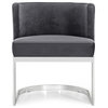 The Fay Dining Chair, Velvet, Gray, Chrome Base