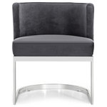 Meridian Furniture - Gianna Velvet Dining Chair, Gray, Chrome Base - Lend your dining area a touch of retro charm with the Gianna Gray velvet dining chair from Meridian Furniture. The back of the chair has a barrel design that cradles you in comfort while you enjoy a meal with friends, and the chair is thickly padded and upholstered in plush gray velvet for a luxe feel. The base is made from stainless steel with a chrome finish for a finish that's stunningly beautiful.