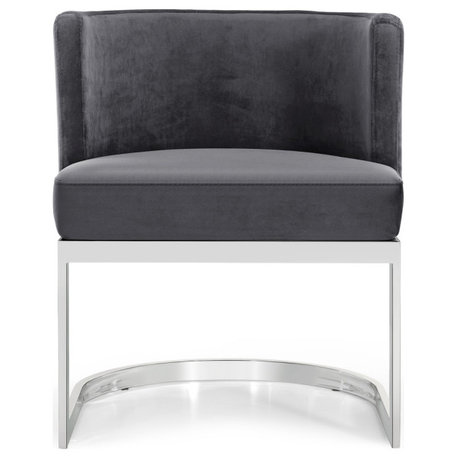 Gianna Velvet Dining Chair, Gray, Chrome Base