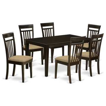 East West Furniture Capri 7-piece Wood Table and Dining Chairs in Cappuccino