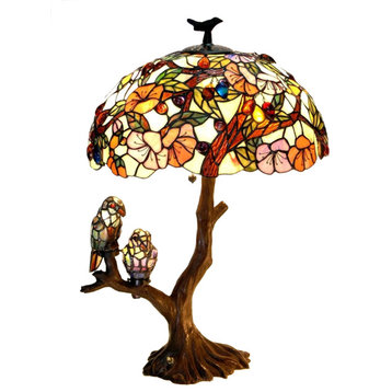 Chloe-Lighting 4-Light Flowers and Birds Double Table Lamp Oval