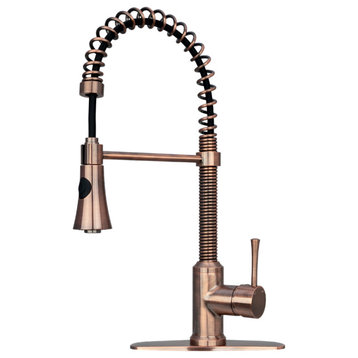 Copper Pre-Rinse Spring Kitchen Faucet with Pull Down Sprayer, Antique Copper