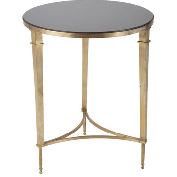 Round French Square Leg Table - Brass, Brass, Black Granite