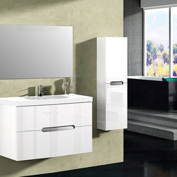 Abella 40 inch Modern White Finish Bathroom Vanity with Mirror - Bathroom Vanities And Sink Consoles