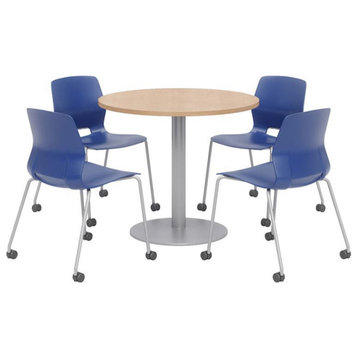 Olio Designs Maple Round 42in Lola Dining Set - Navy Caster Chairs